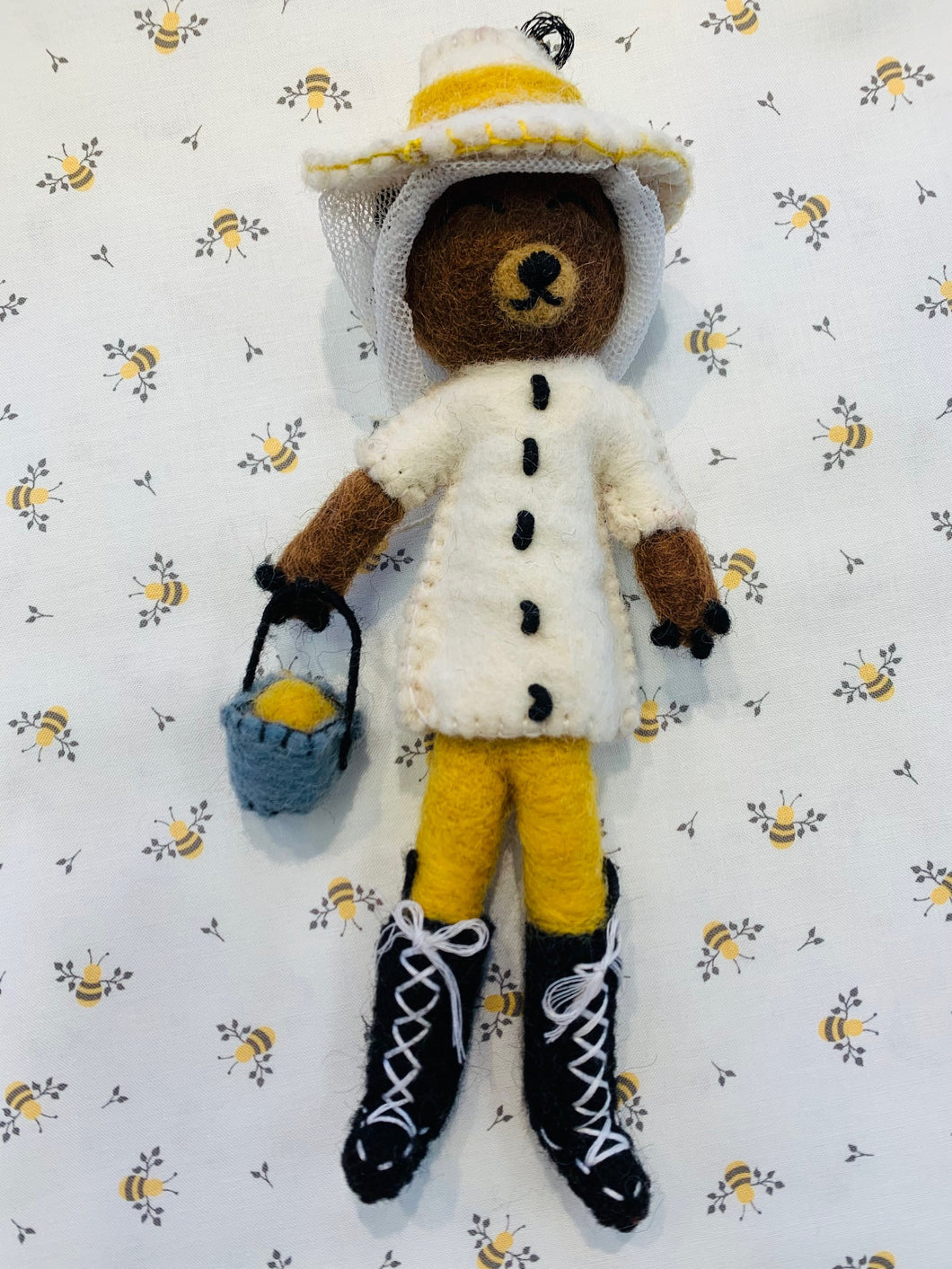 Bear Bee Keeper Wool Felt Ornament