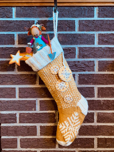 Gold Knit Snowflake Stocking